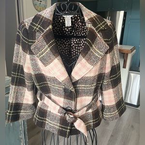 CAbi Kate blazer tweed plaid fitted belted jacket